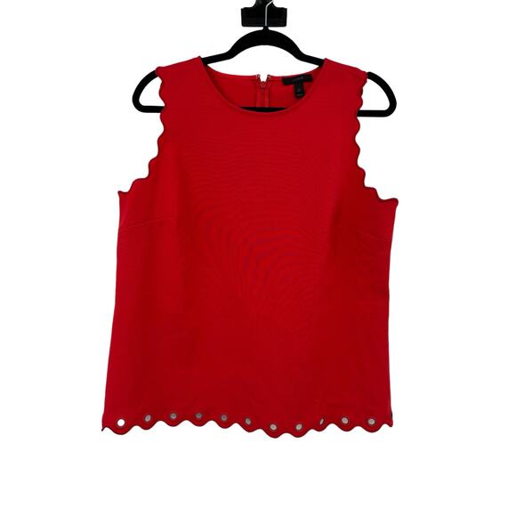 J. Crew Top Womens 12 Scalloped Grommet Hem Tank Red Sleeveless Zip Back - Picture 2 of 6